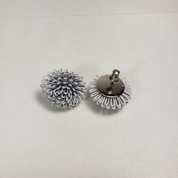 Silver-tone White Pine Cone Stud Earrings Textured Loop Design Modern Jewelry - Picture 8 of 10